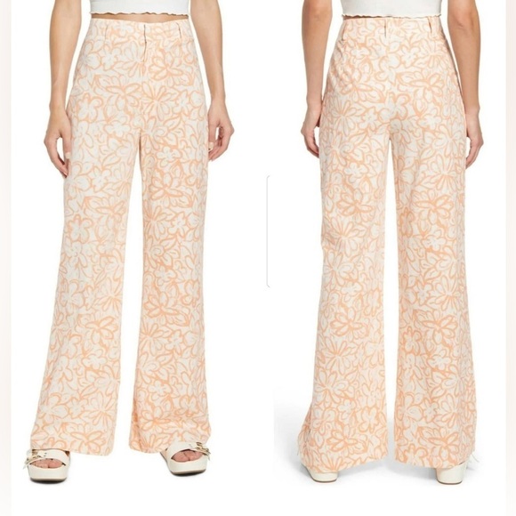 Free People  Love So Right Pants 6 Peach Combo wide leg festival bohemian granny - Picture 1 of 3